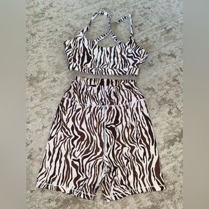 White Fox Active brown zebra workout set size Small
